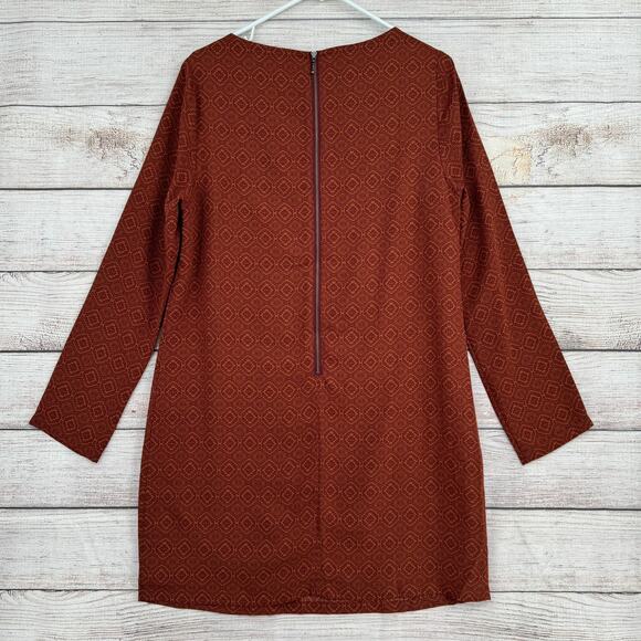 prAna CeCe Geometric Print Sheath Dress Womens Medium Pomegranate Brown - Picture 2 of 10